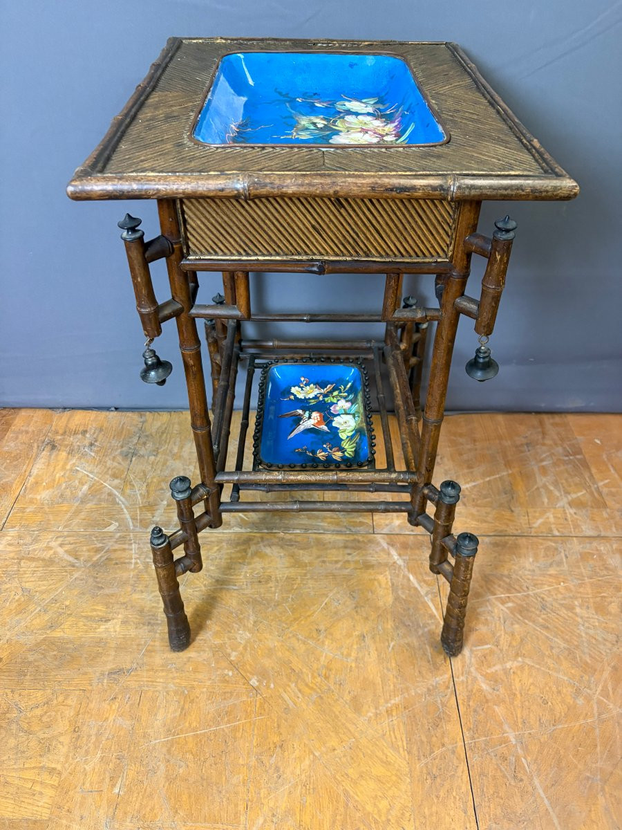 Table Napoléon III en bambou et faïence de Choisy le Roi , XIX-photo-4
