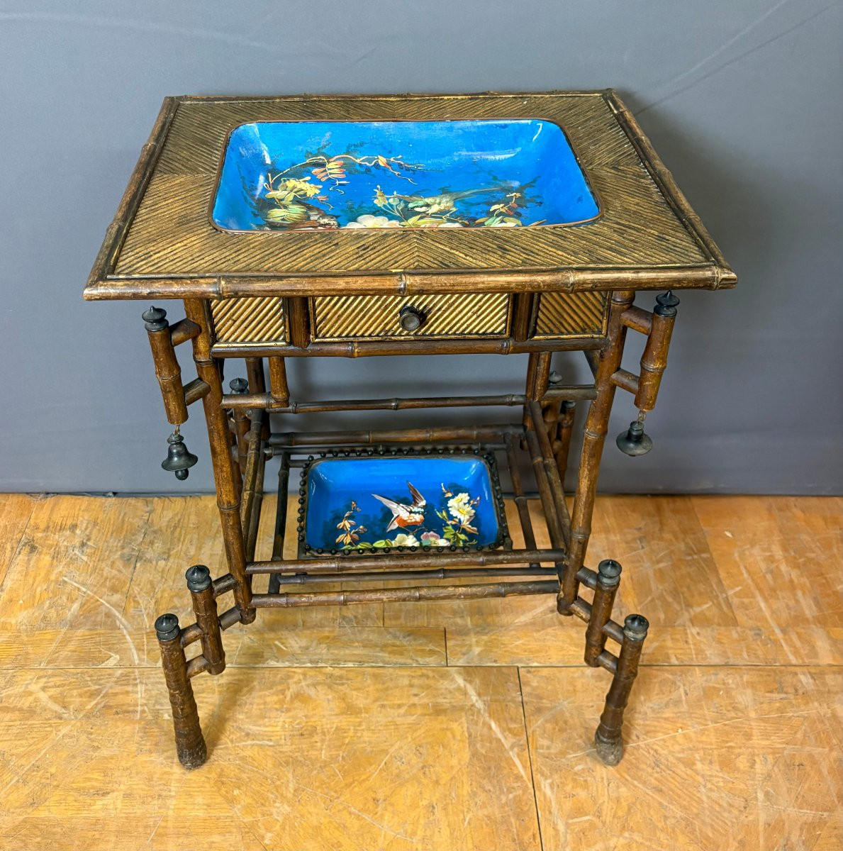Table Napoléon III en bambou et faïence de Choisy le Roi , XIX-photo-6
