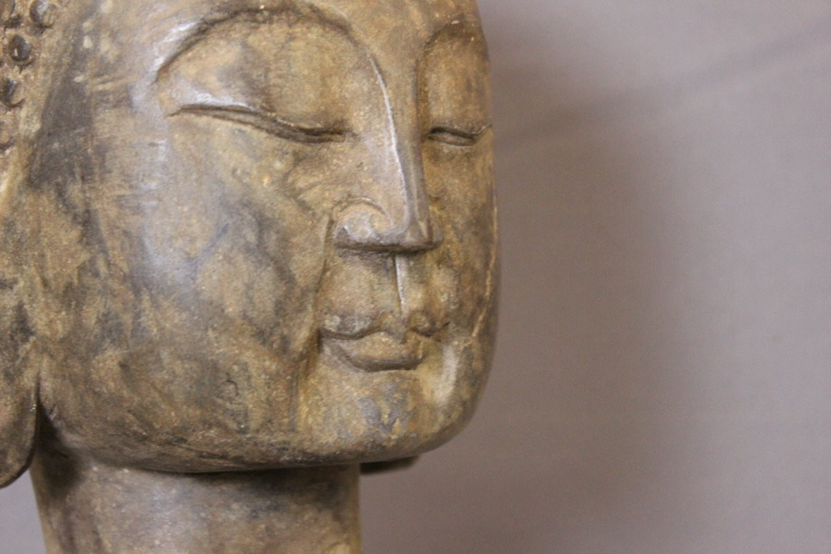 Tête de Bouddha en Pierre XIX-photo-4