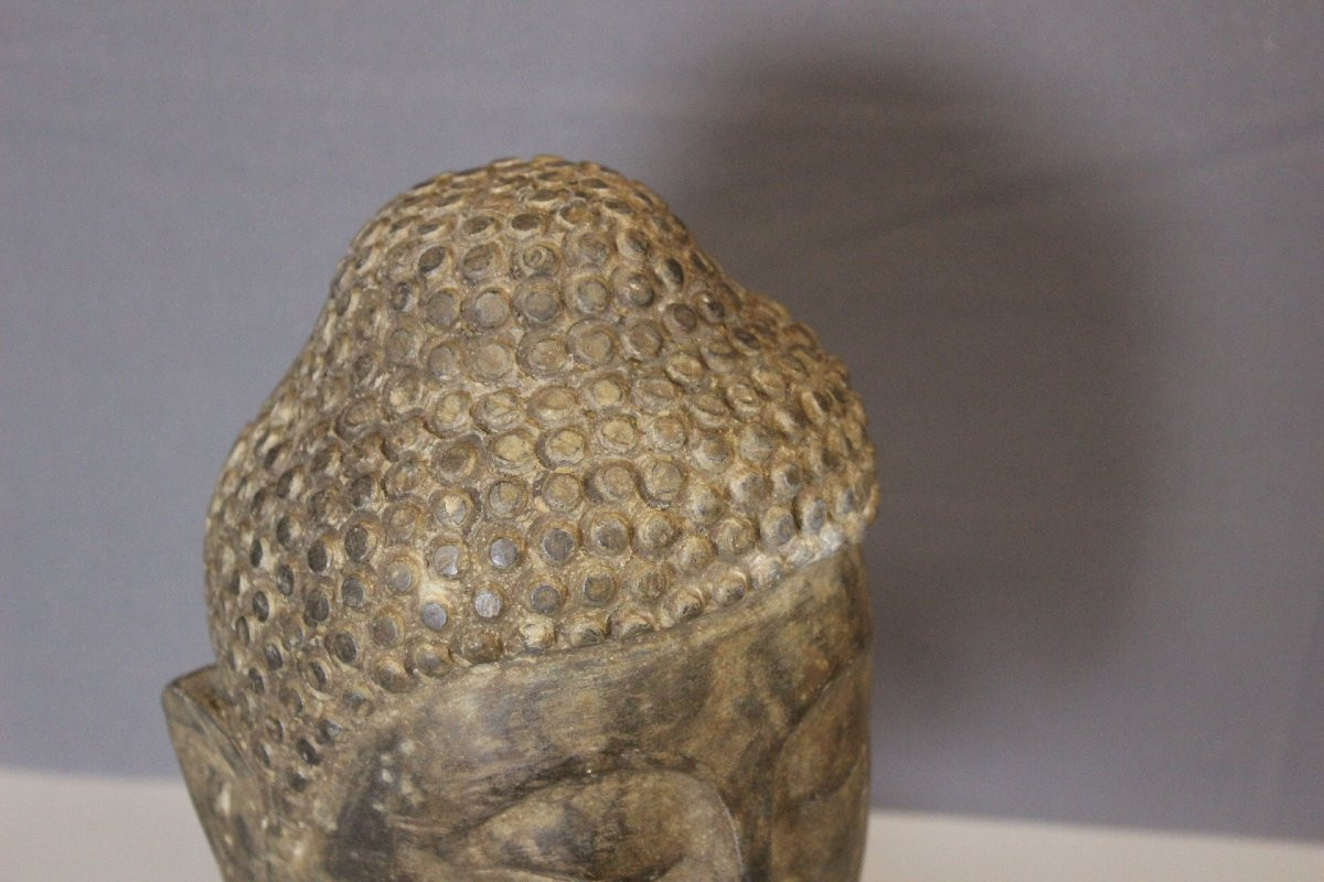 Tête de Bouddha en Pierre XIX-photo-5