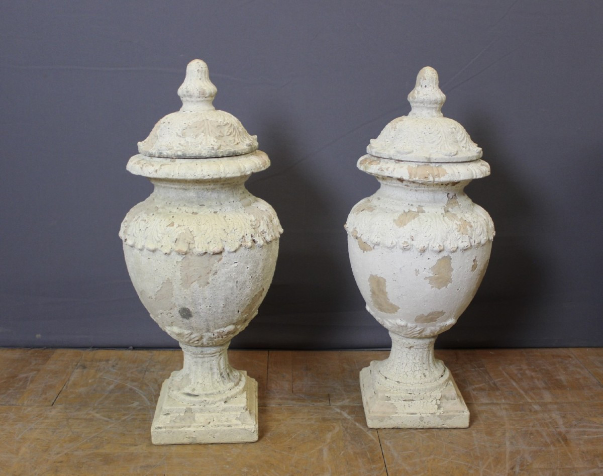 Pair Of Covered Garden Vases , XIXe
