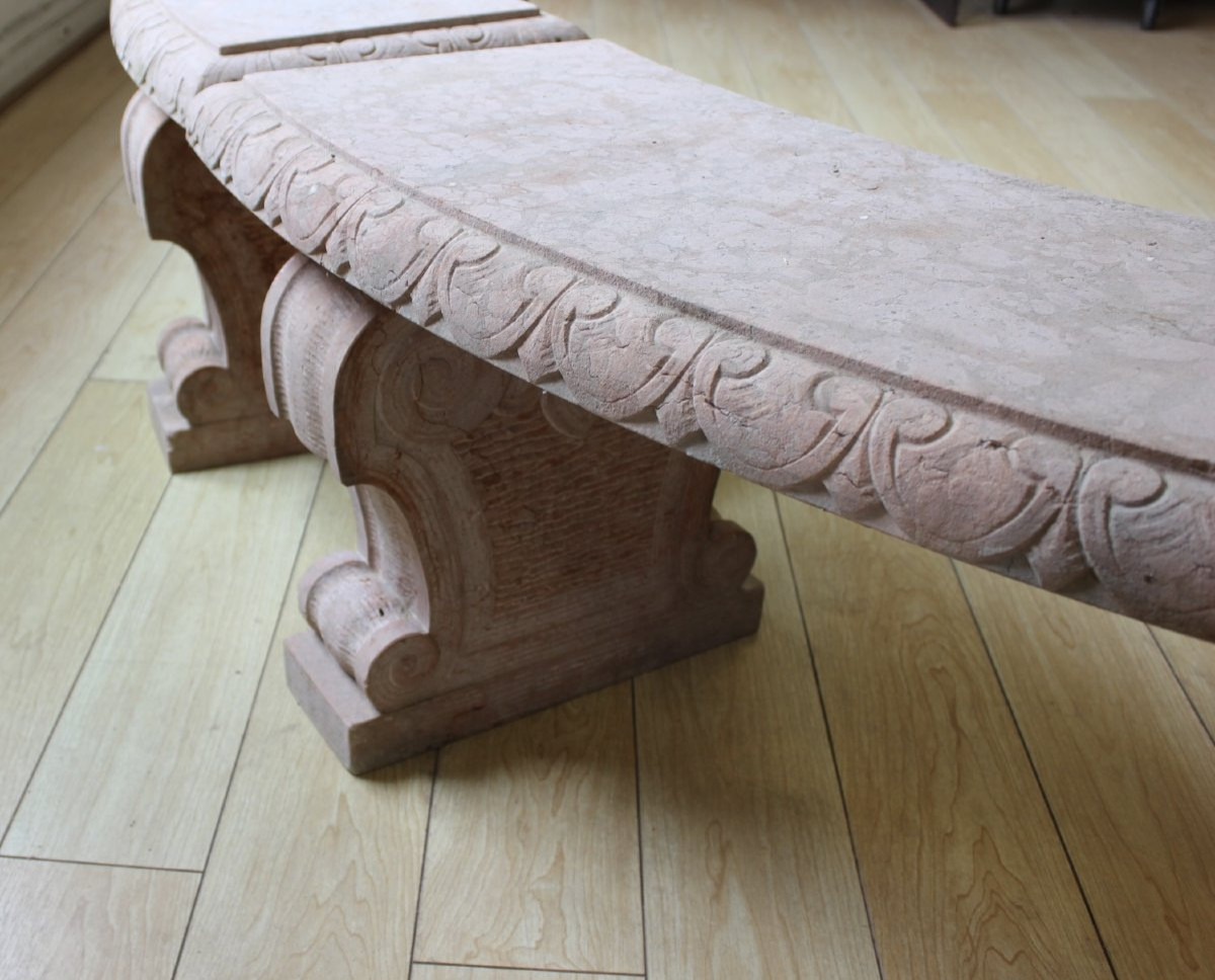 Paire de Bancs de Jardin en Marbre Rose Perlino XX-photo-4
