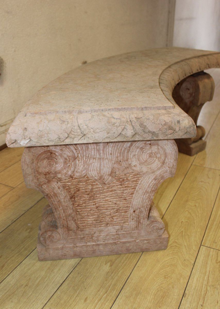 Paire de Bancs de Jardin en Marbre Rose Perlino XX-photo-1