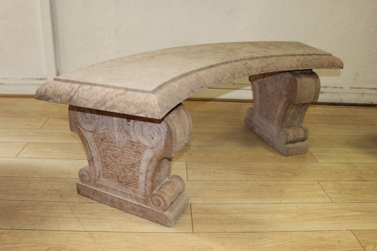 Paire de Bancs de Jardin en Marbre Rose Perlino XX-photo-2