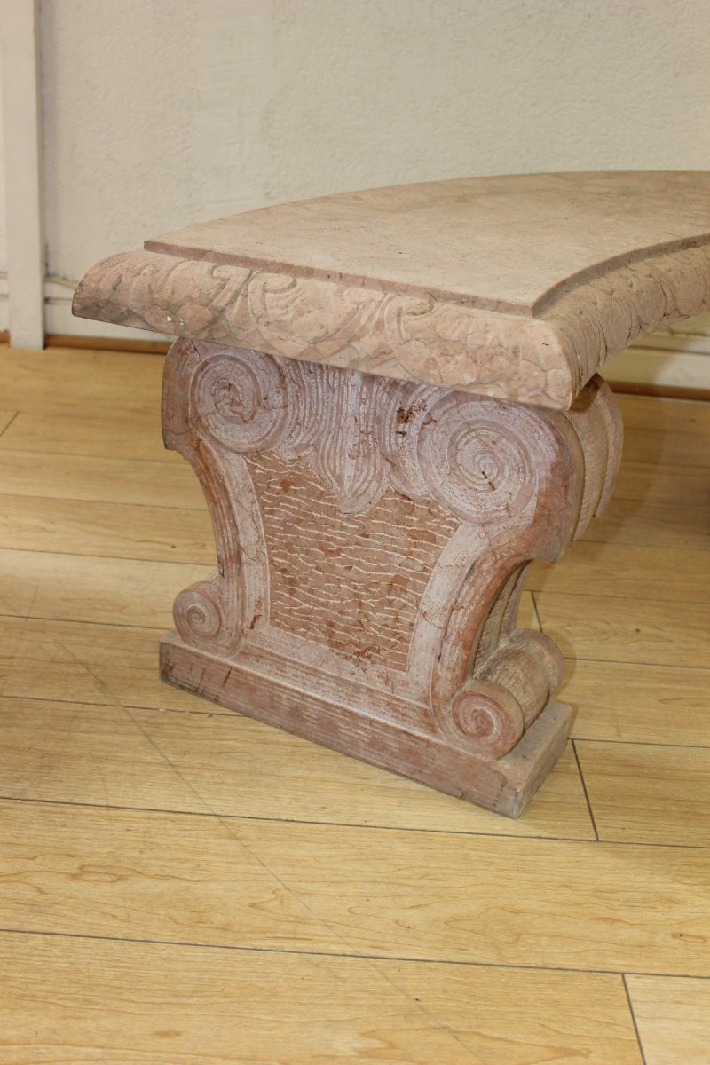 Paire de Bancs de Jardin en Marbre Rose Perlino XX-photo-6