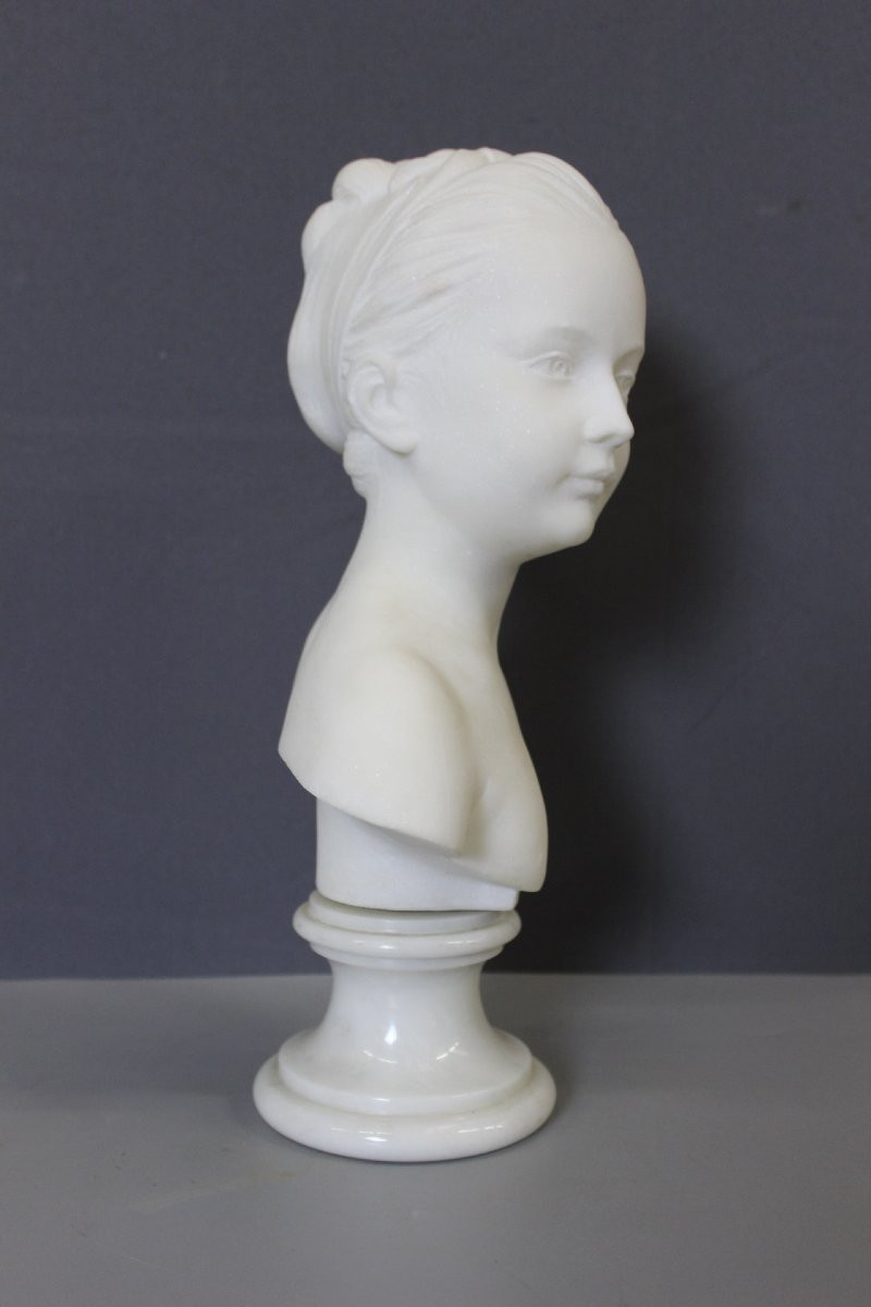 Buste de jeune Femme , Marie Louise Brongniart , en Marbre de Carrare vers 1900-photo-4