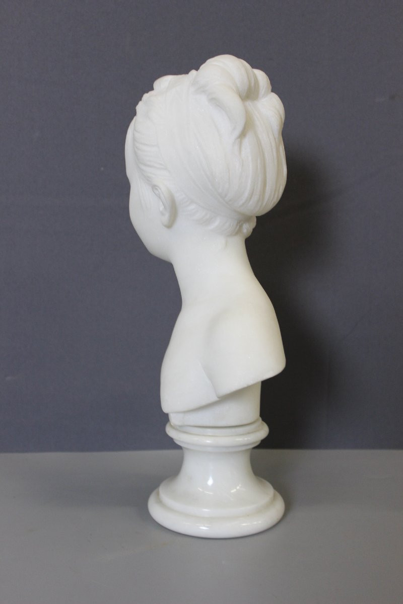 Buste de jeune Femme , Marie Louise Brongniart , en Marbre de Carrare vers 1900-photo-2