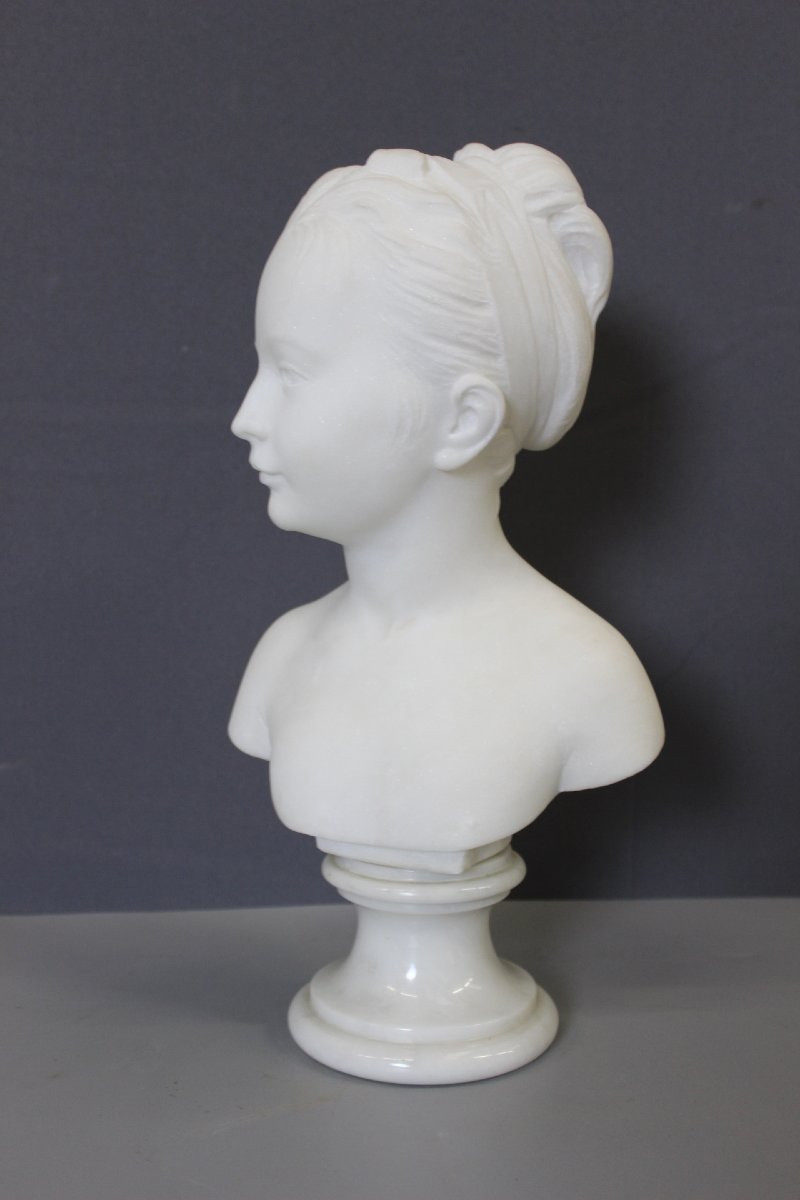 Buste de jeune Femme , Marie Louise Brongniart , en Marbre de Carrare vers 1900-photo-3