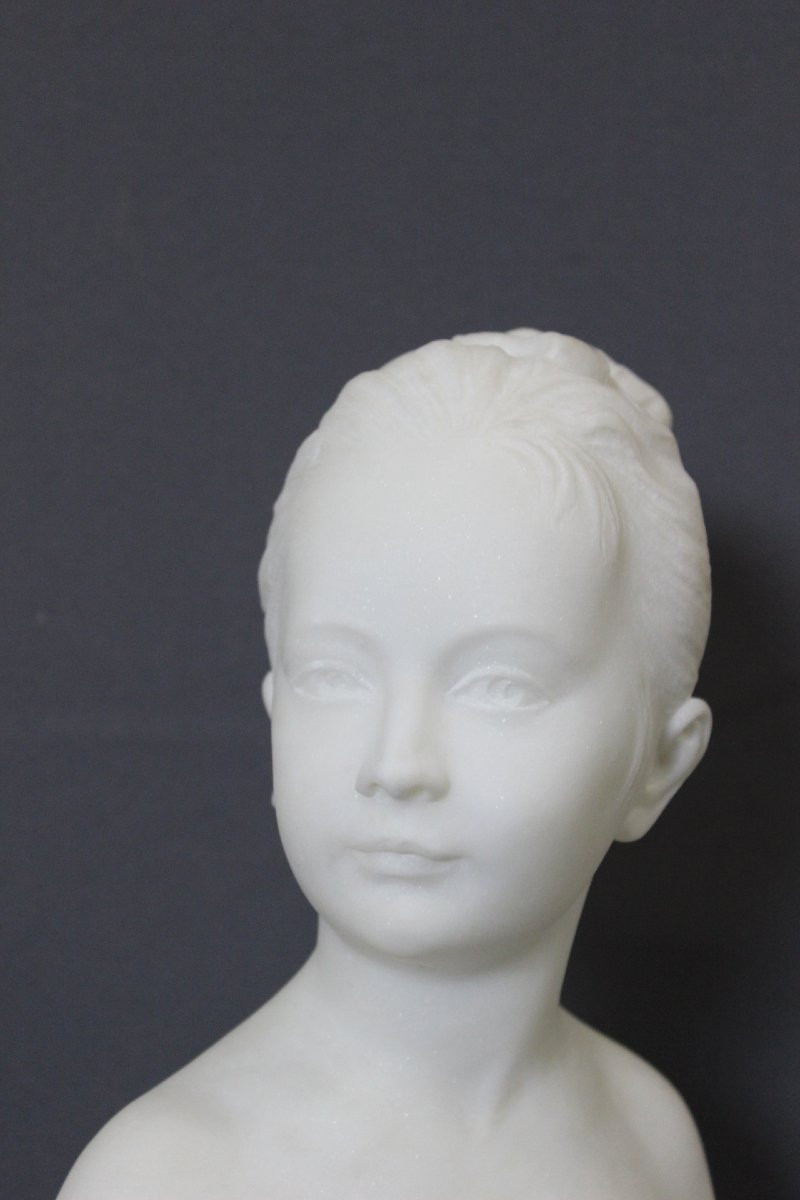 Buste de jeune Femme , Marie Louise Brongniart , en Marbre de Carrare vers 1900-photo-5