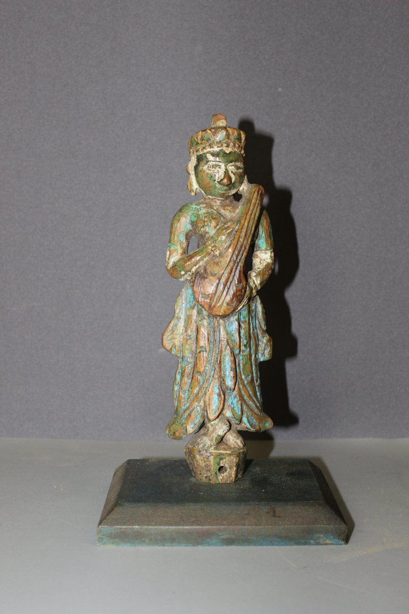 Paire de Sculptures en Bois Polychrome , Inde du Nord XIX-photo-2