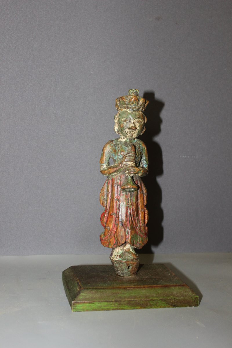 Paire de Sculptures en Bois Polychrome , Inde du Nord XIX-photo-3