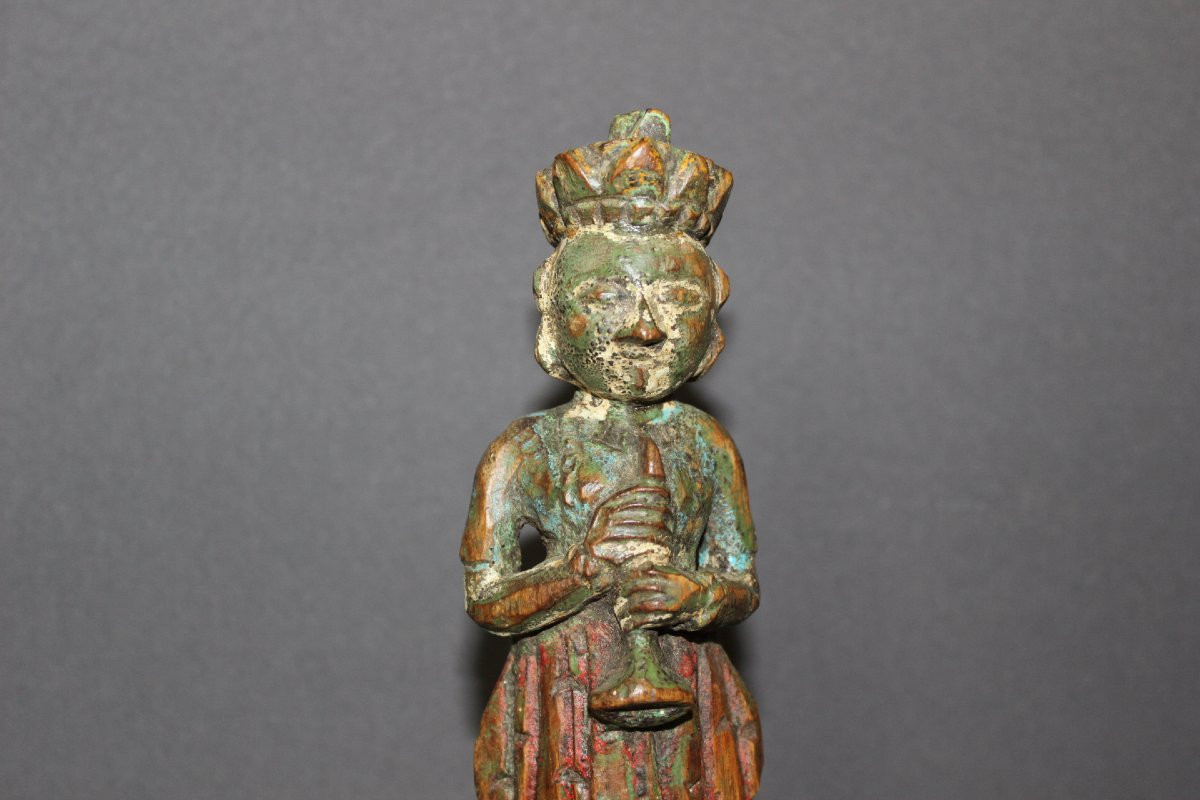 Paire de Sculptures en Bois Polychrome , Inde du Nord XIX-photo-4