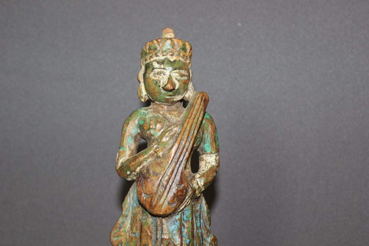 Paire de Sculptures en Bois Polychrome , Inde du Nord XIX-photo-1