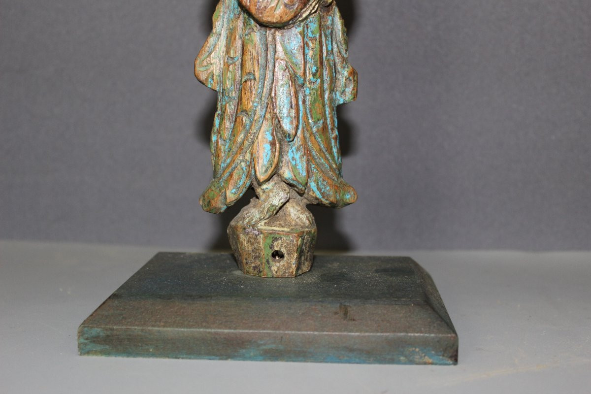 Paire de Sculptures en Bois Polychrome , Inde du Nord XIX-photo-2