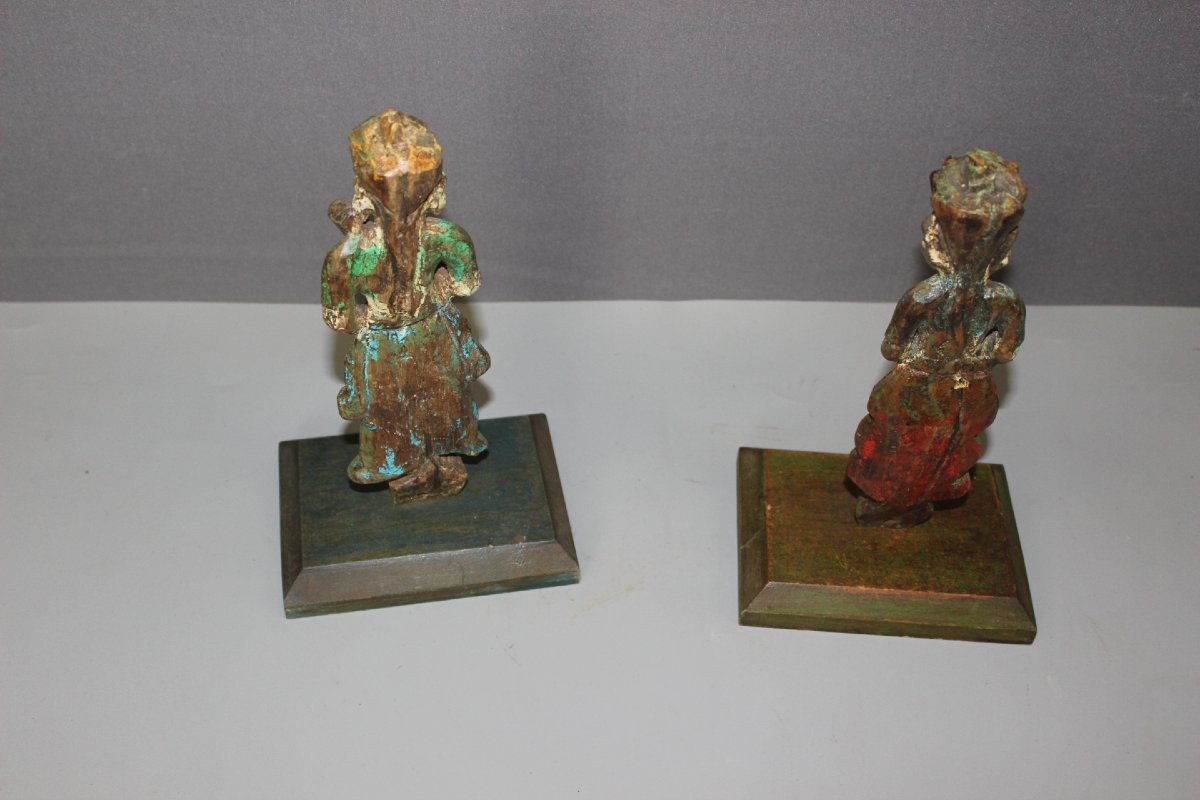 Paire de Sculptures en Bois Polychrome , Inde du Nord XIX-photo-5