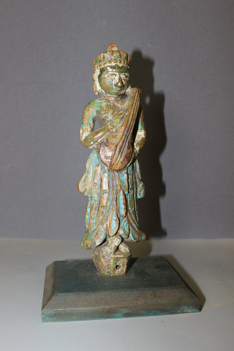 Paire de Sculptures en Bois Polychrome , Inde du Nord XIX-photo-6