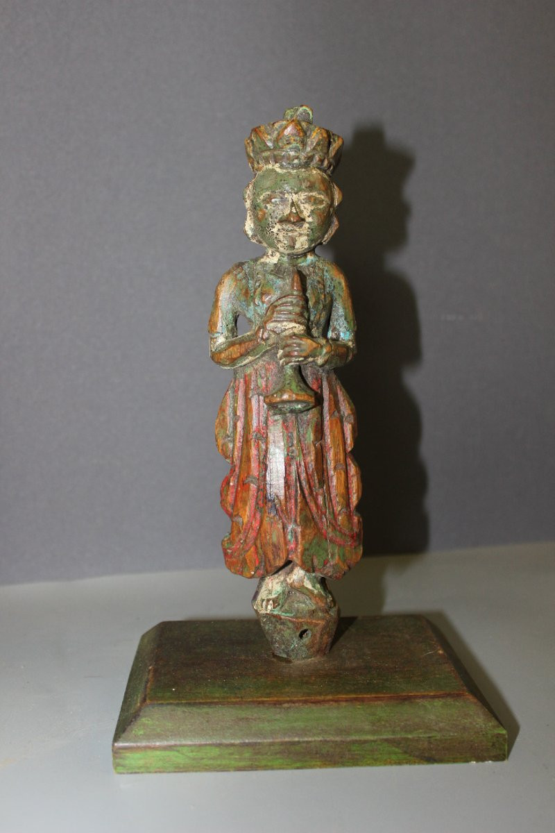 Paire de Sculptures en Bois Polychrome , Inde du Nord XIX-photo-7