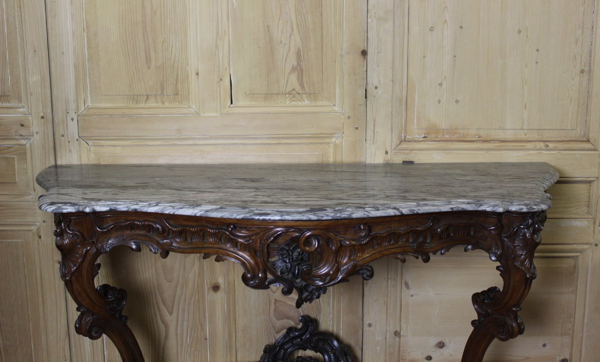 Large 19th-century Louis XV Console Table In Walnut-photo-2