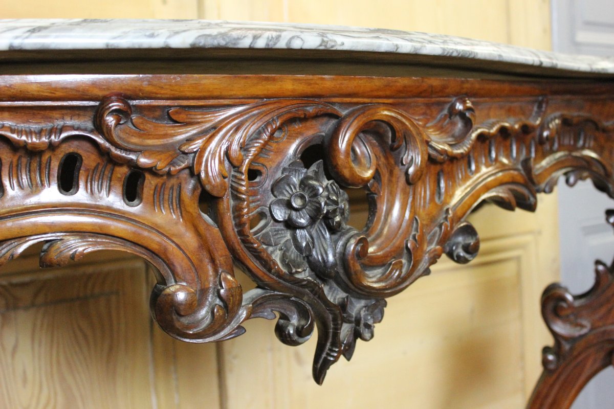 Large 19th-century Louis XV Console Table In Walnut-photo-1