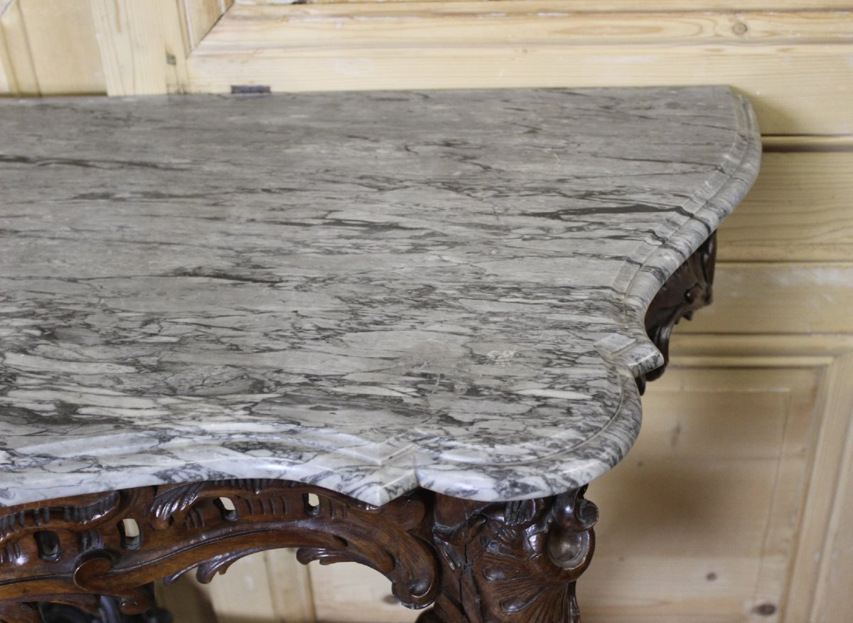 Large 19th-century Louis XV Console Table In Walnut-photo-2