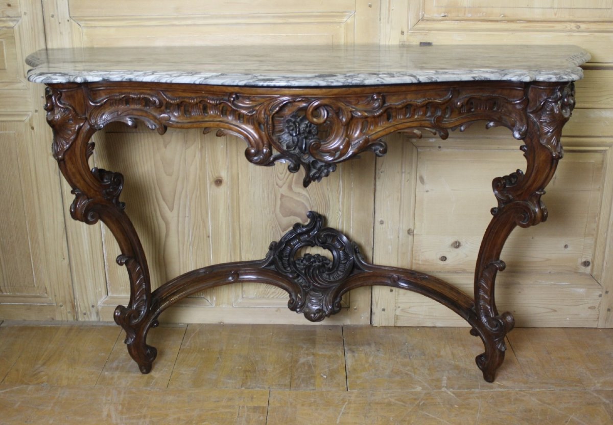 Large 19th-century Louis XV Console Table In Walnut