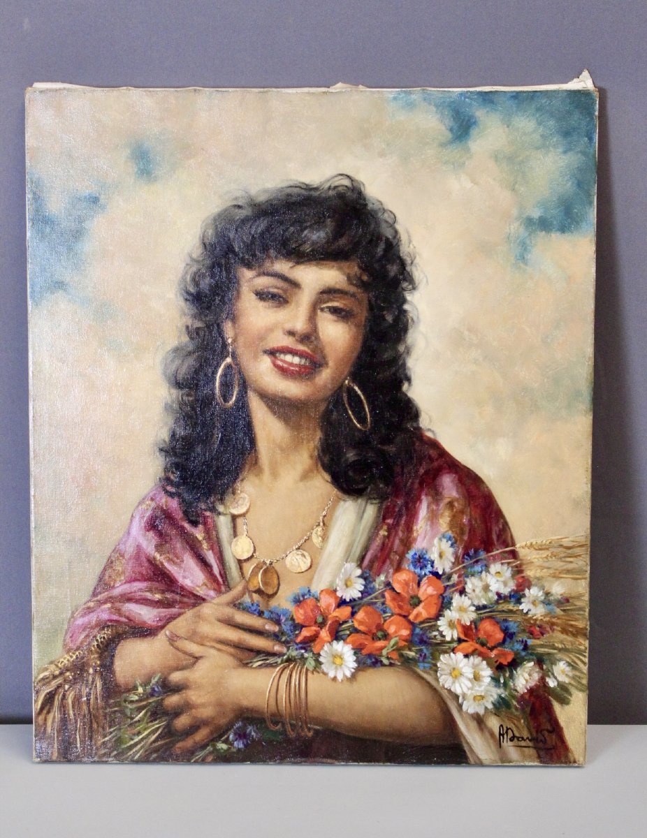 Huile sur Toile "La Gitane Au Bouquet "par David-photo-5