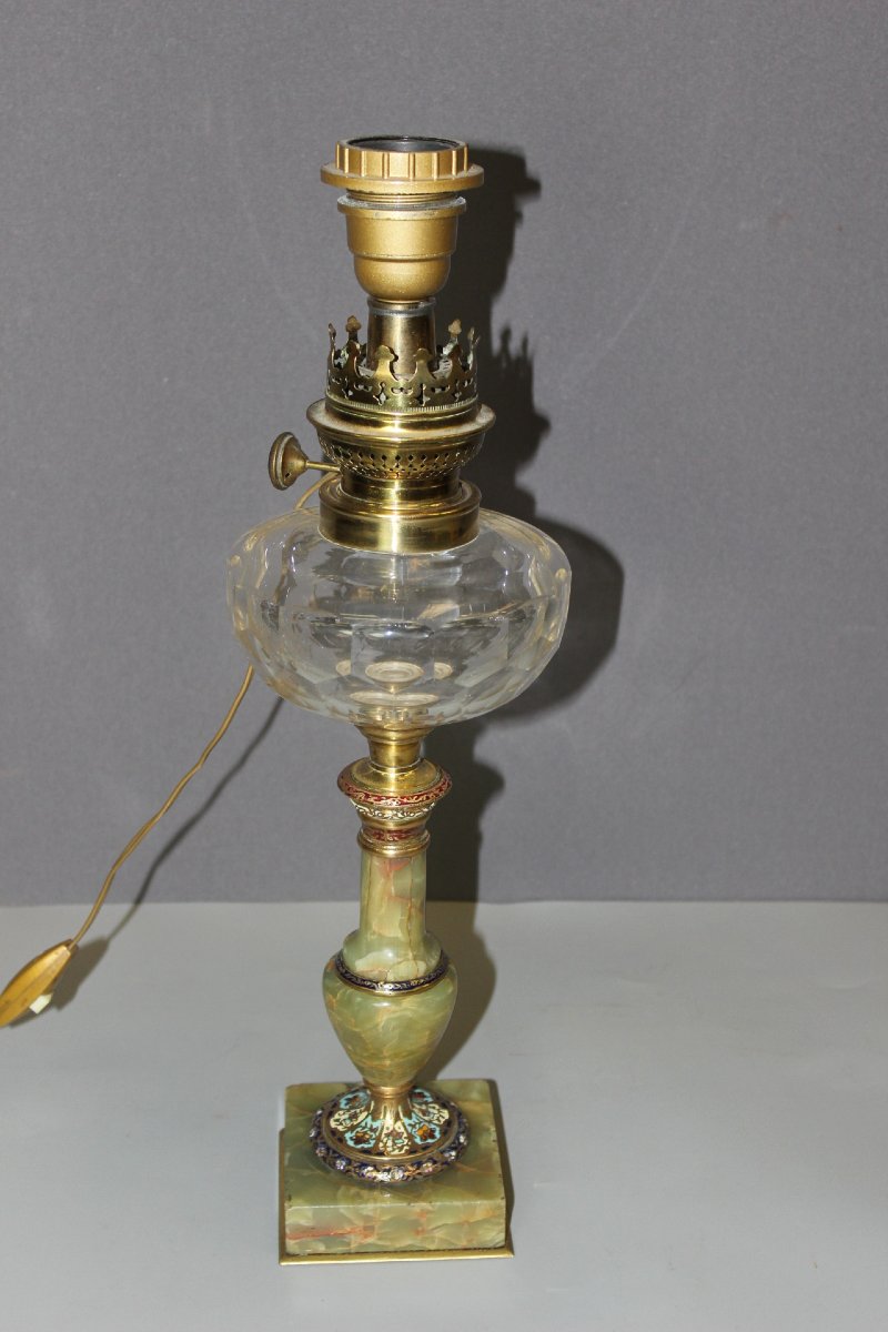 Lampe à Pétrole en Onyx et Emaux Cloisonnés Napoléon  III-photo-1