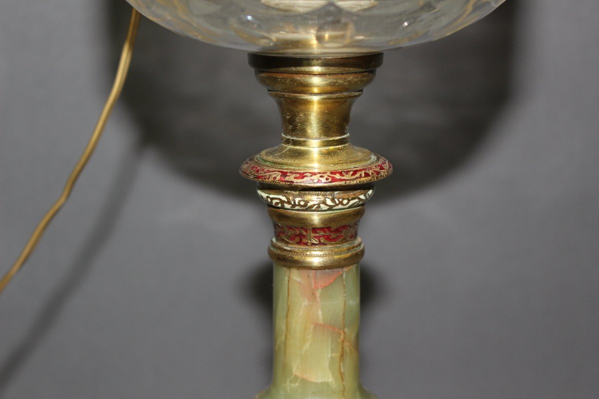 Lampe à Pétrole en Onyx et Emaux Cloisonnés Napoléon  III-photo-2