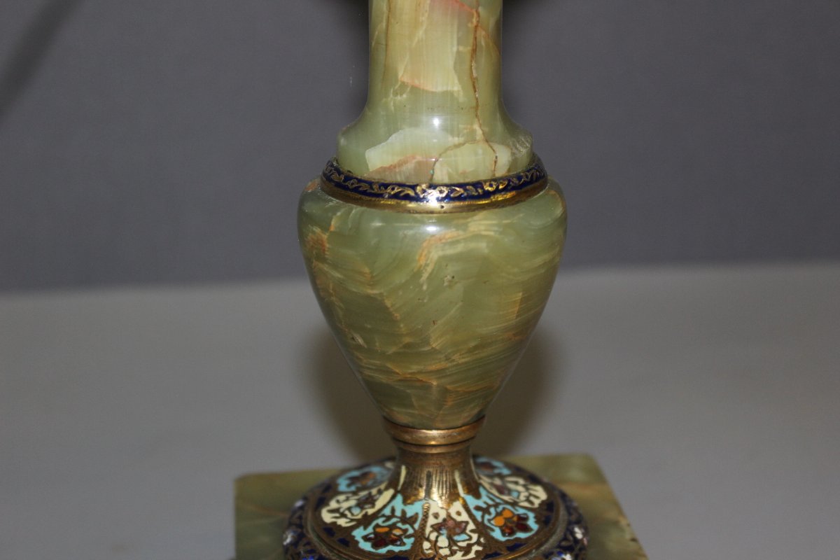 Lampe à Pétrole en Onyx et Emaux Cloisonnés Napoléon  III-photo-3