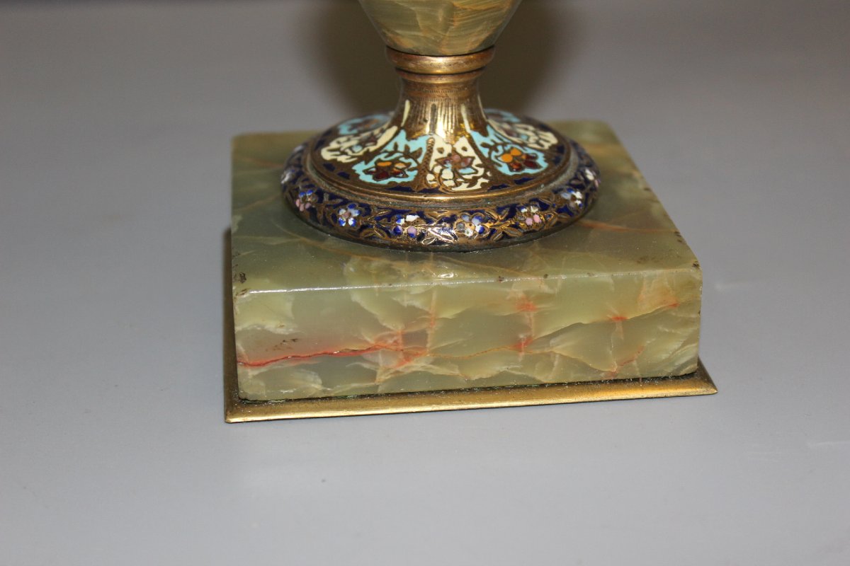 Lampe à Pétrole en Onyx et Emaux Cloisonnés Napoléon  III-photo-4