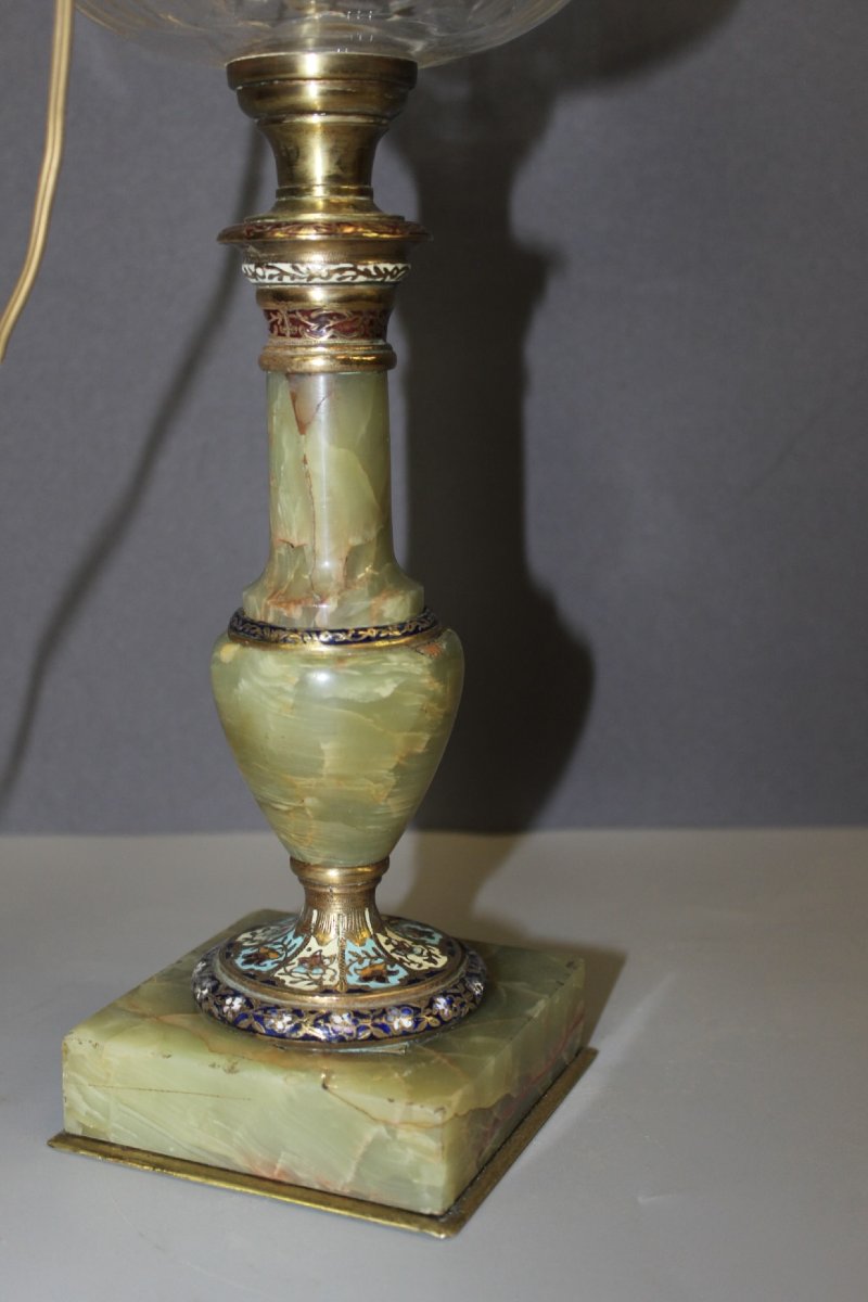 Lampe à Pétrole en Onyx et Emaux Cloisonnés Napoléon  III-photo-6