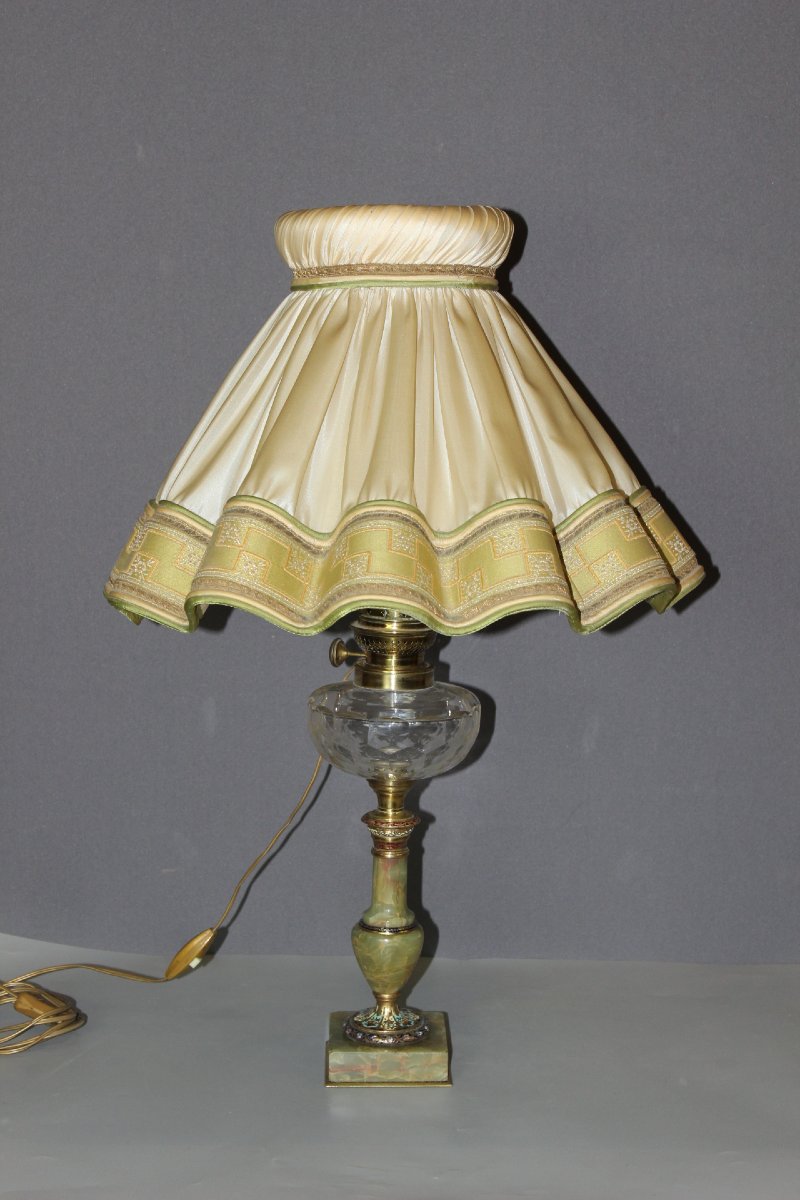 Lampe à Pétrole en Onyx et Emaux Cloisonnés Napoléon  III