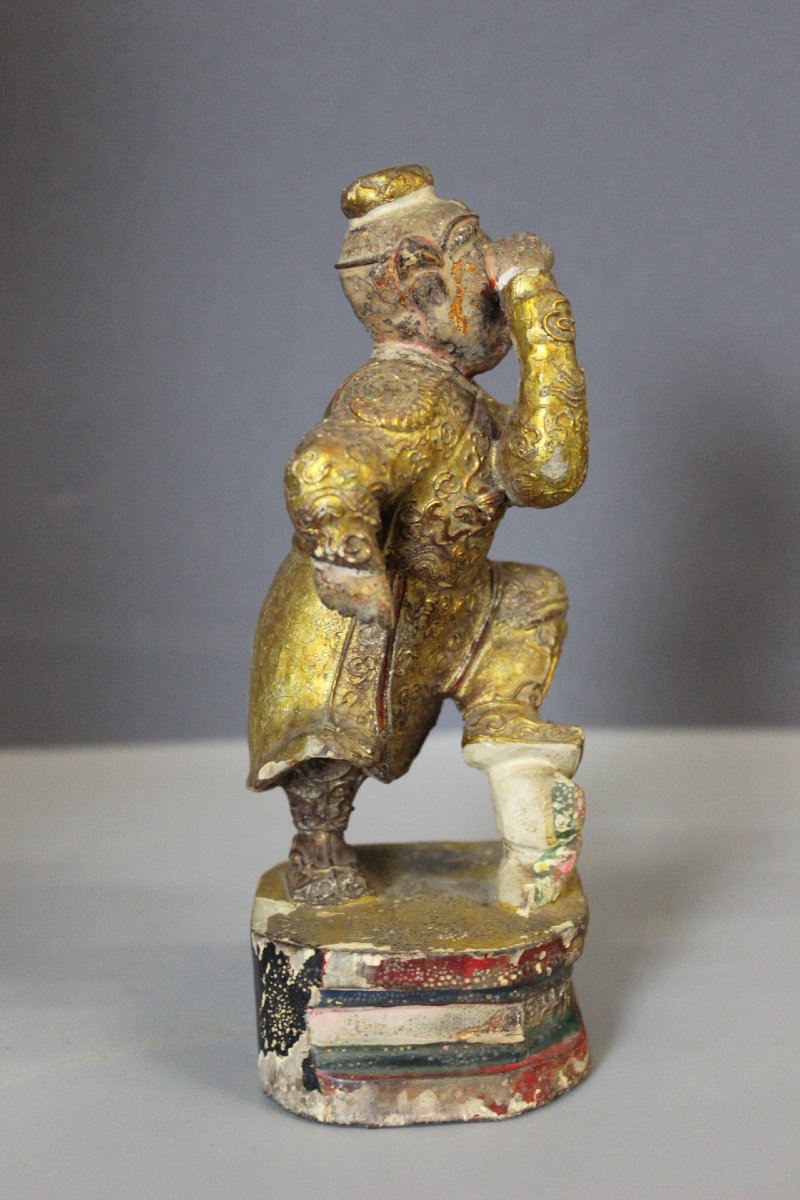 Sculpture d'un Singe Dansant en Bois Doré, Inde XIX-photo-4