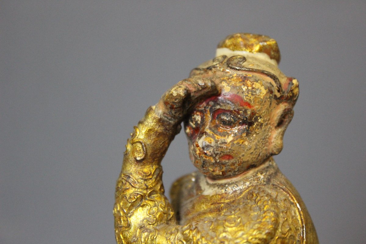 Sculpture d'un Singe Dansant en Bois Doré, Inde XIX-photo-3