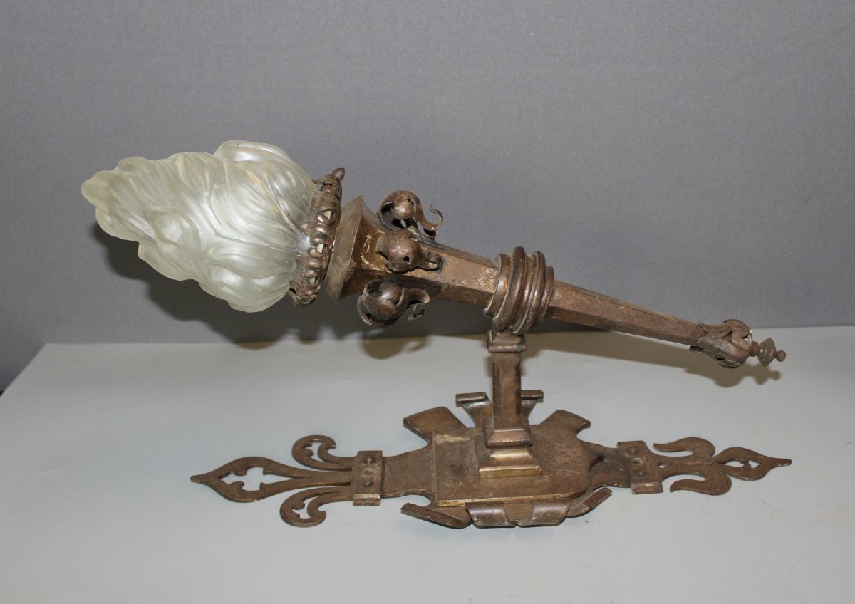 Pair Of Gothic Wrought-iron Wall Sconces, Circa 1900-photo-2