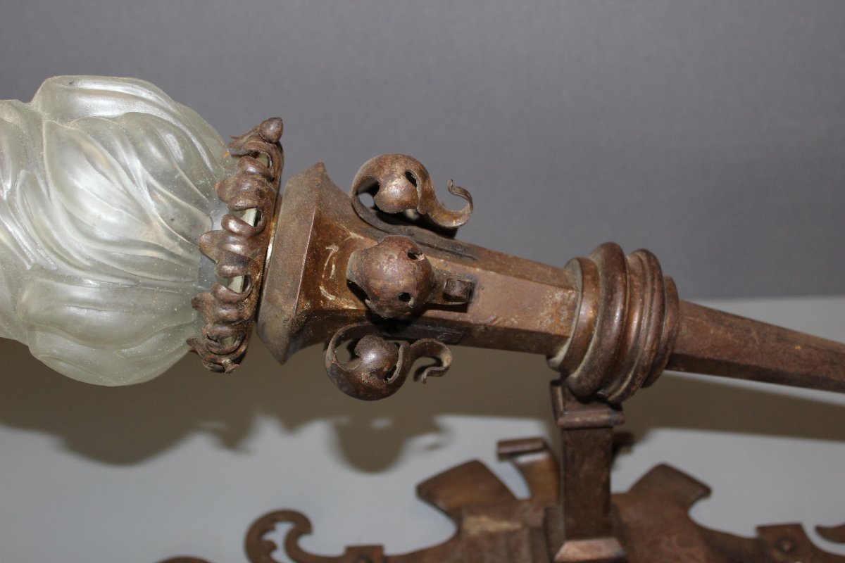 Pair Of Gothic Wrought-iron Wall Sconces, Circa 1900-photo-4
