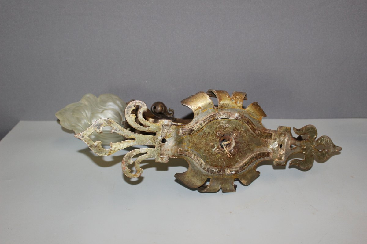 Pair Of Gothic Wrought-iron Wall Sconces, Circa 1900-photo-2