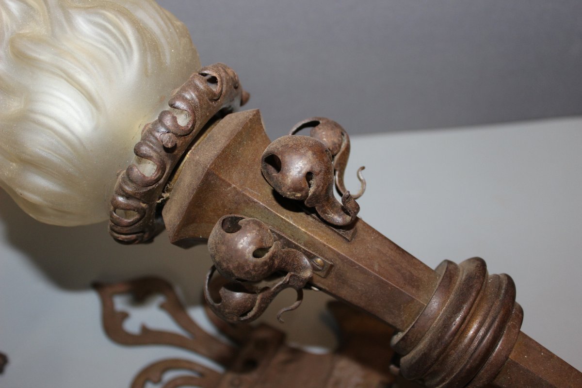 Pair Of Gothic Wrought-iron Wall Sconces, Circa 1900-photo-5