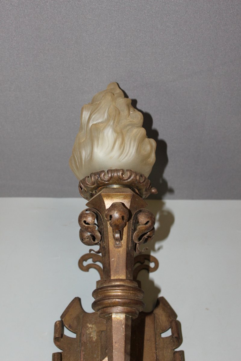 Pair Of Gothic Wrought-iron Wall Sconces, Circa 1900-photo-6