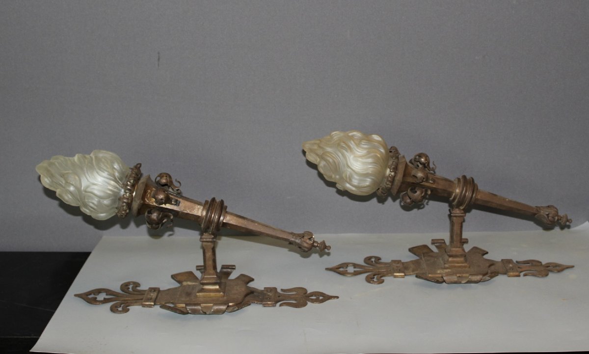 Pair Of Gothic Wrought-iron Wall Sconces, Circa 1900-photo-8