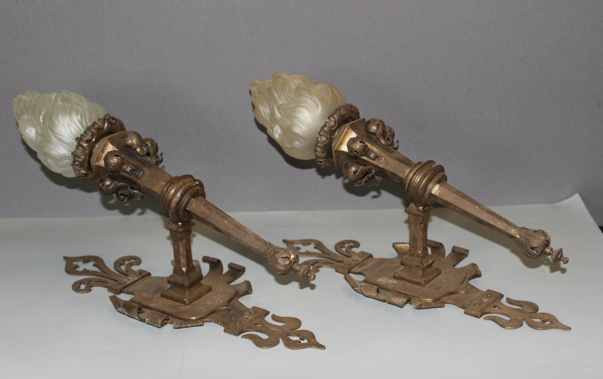 Pair Of Gothic Wrought-iron Wall Sconces, Circa 1900