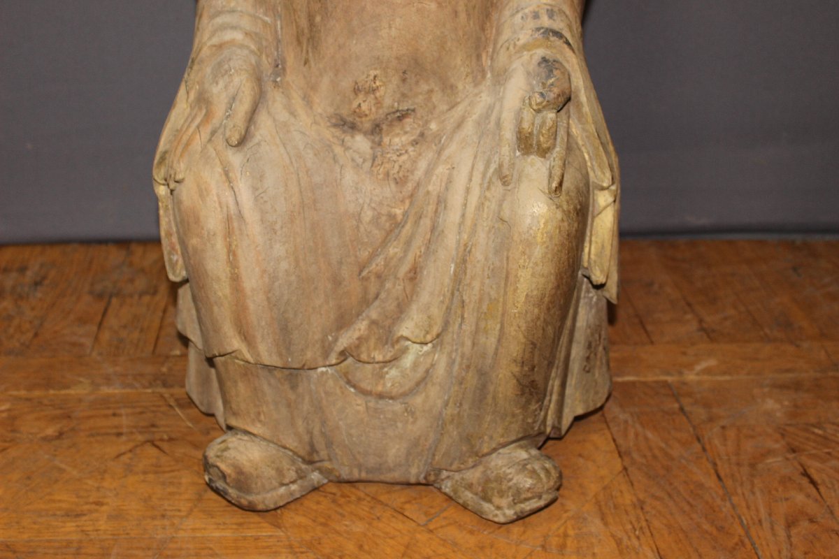  Carved Wooden Seated Chinese Monk, Height 80 Cm, Circa 1900-photo-2