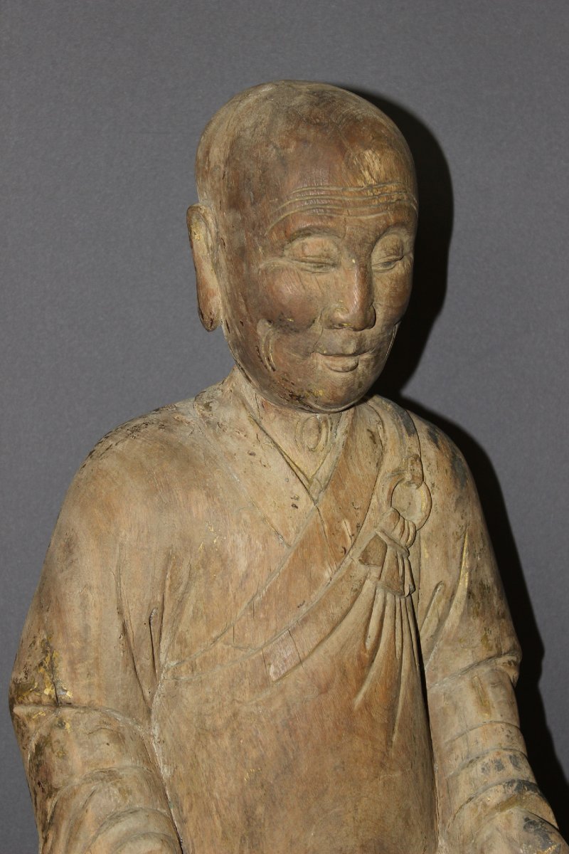  Carved Wooden Seated Chinese Monk, Height 80 Cm, Circa 1900-photo-8