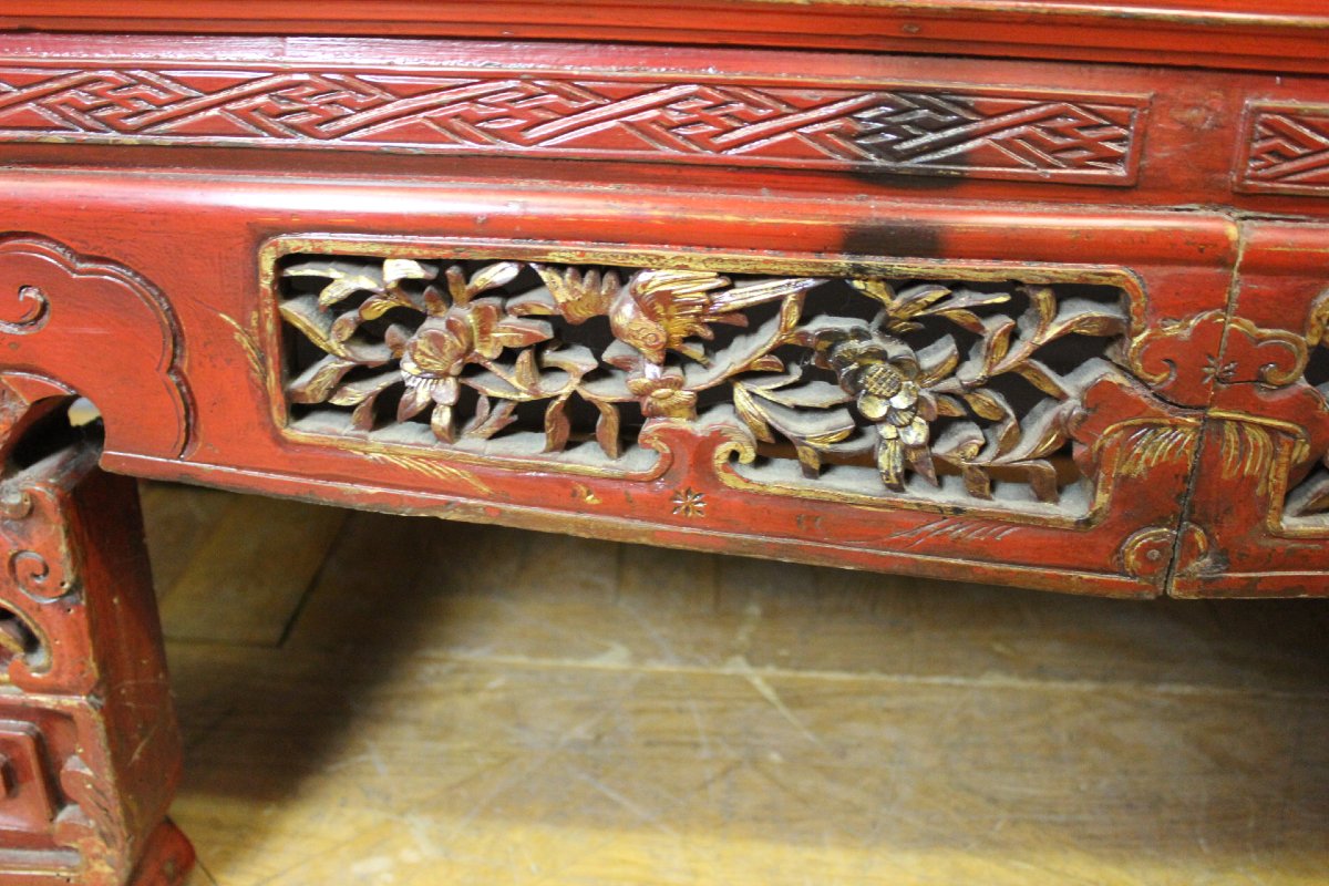 Banc en Bois Sculpté et Laqué , Chine XXe-photo-2