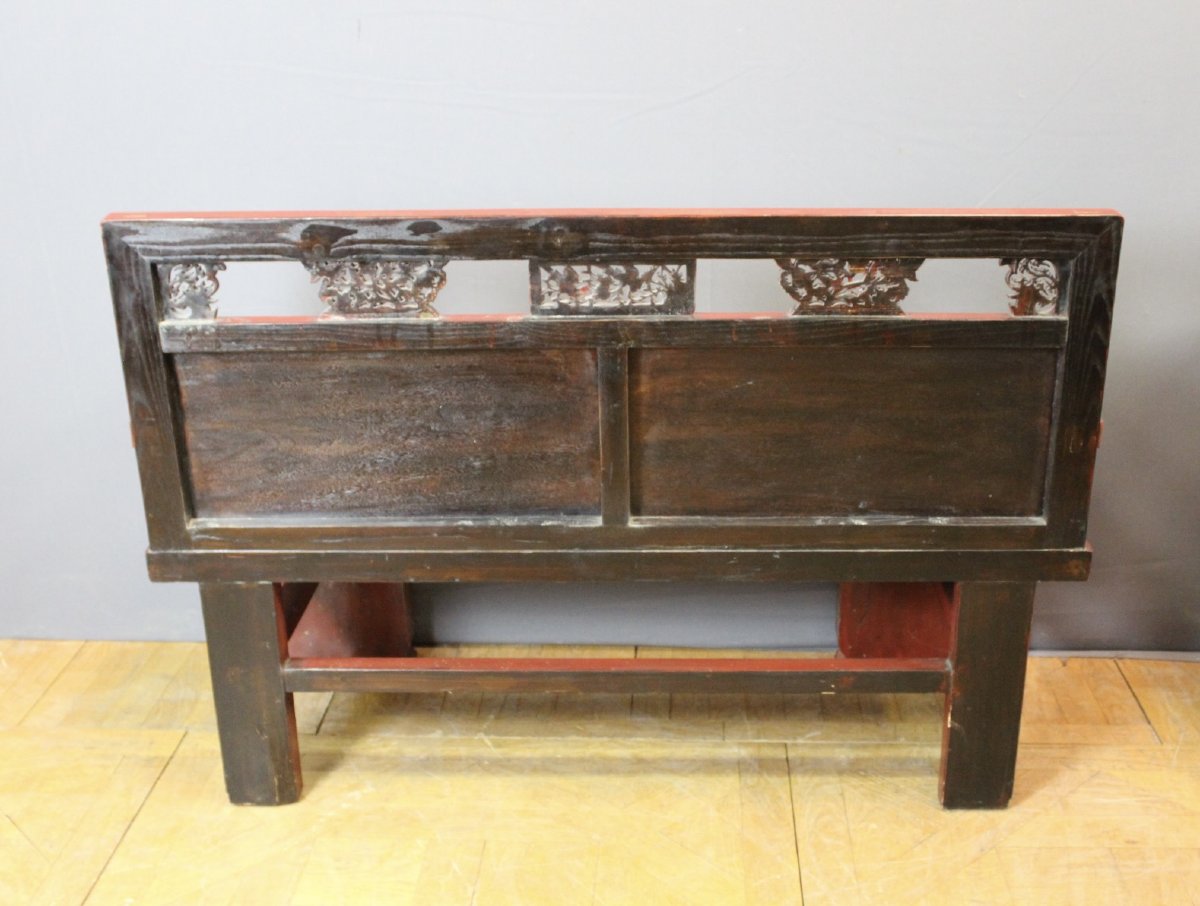 Banc en Bois Sculpté et Laqué , Chine XXe-photo-4