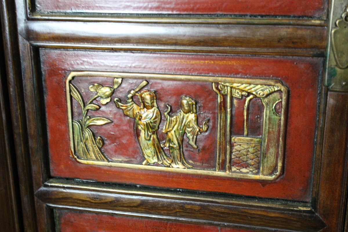Petite Armoire Chinoise en Laque Rouge et Or-photo-2