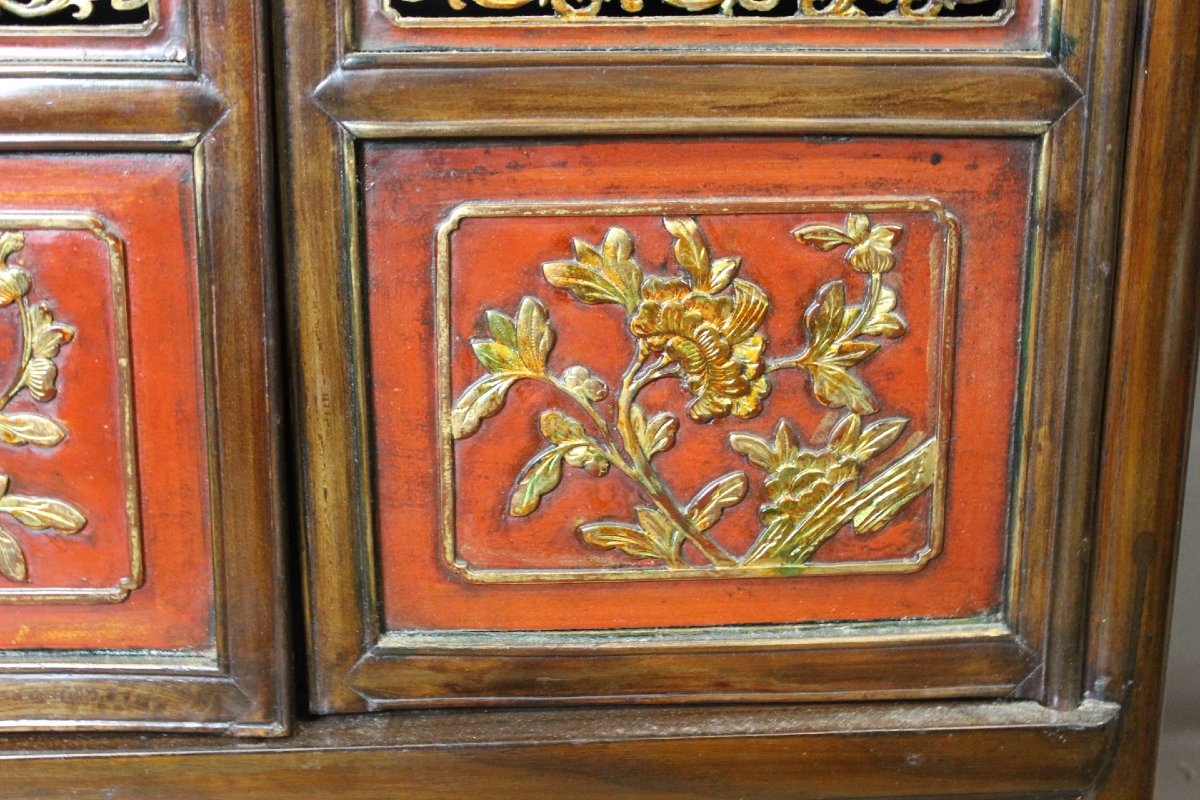 Petite Armoire Chinoise en Laque Rouge et Or-photo-3