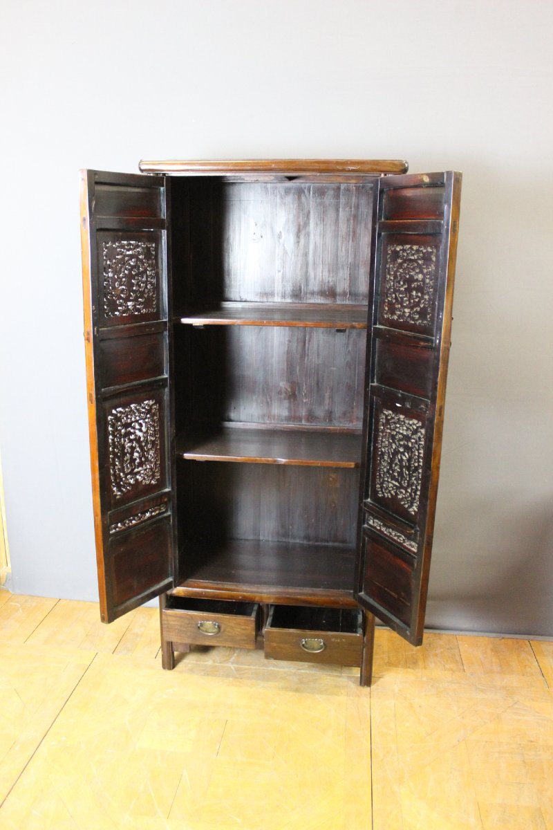 Petite Armoire Chinoise en Laque Rouge et Or-photo-5