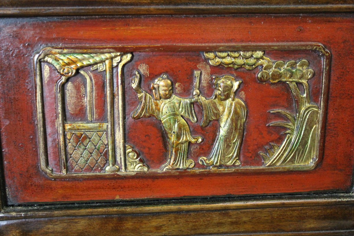 Petite Armoire Chinoise en Laque Rouge et Or-photo-8