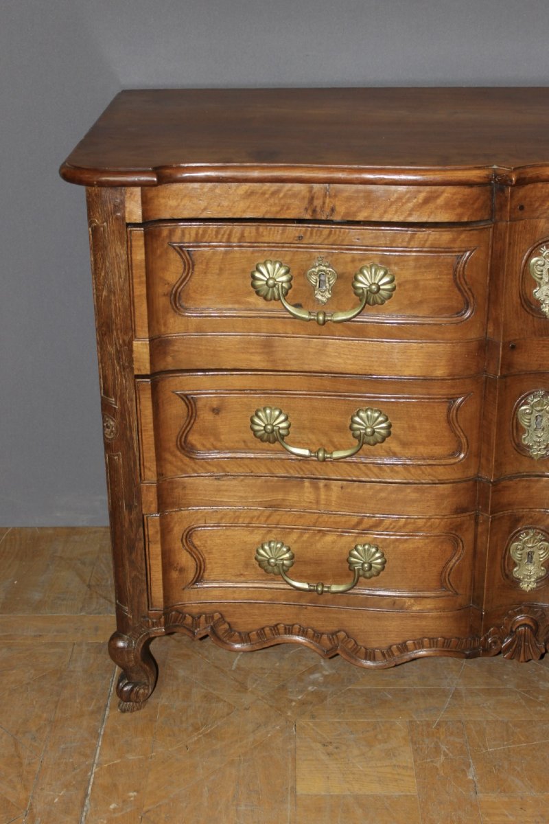 Commode Arbalète Louis XV en noyer et Merisier XVIIIe-photo-2